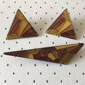 Vintage Geometric Earrings and Brooch